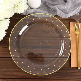 Elegant and Versatile Clear with Gold Dot Rim Plastic Dinner Plates