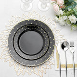 7.5inch Black With Gold Dot Rim Plastic Dessert Plates, Round Salad Disposable Tableware Plates
