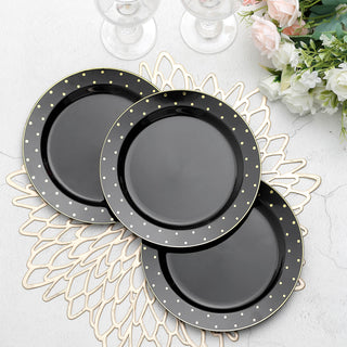 Elegant Black With Gold Dot Rim Plastic Dessert Plates