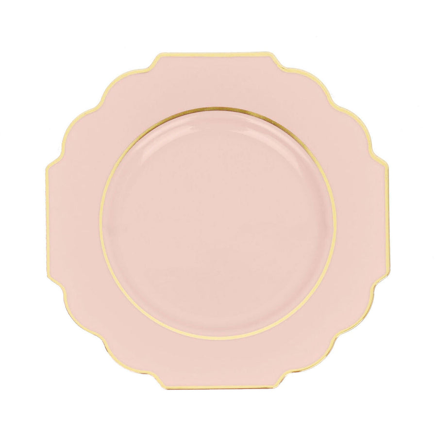 Hard Plastic Dinner Plates, Disposable Tableware, Baroque Heavy Duty Plates with Gold Rim#whtbkgd