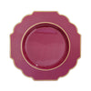 Burgundy Heavy Duty Disposable Baroque Dinner Plates with Gold Rim, Hard Plastic Dinnerware#whtbkgd