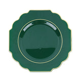 Hunter Emerald Green Hard Plastic Dinner Plates, Baroque Heavy Duty Plates with Gold Rim#whtbkgd