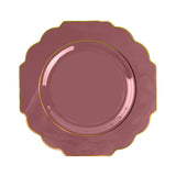 Rose Heavy Duty Disposable Baroque Dinner Plates with Gold Rim, Hard Plastic Dinnerware#whtbkgd