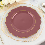 Cinnamon Rose Heavy Duty Disposable Baroque Dinner Plates with Gold Rim, Hard Plastic Dinnerware