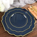 11inch Navy Blue Plastic Dinner Plates, Disposable Tableware, Baroque Heavy Duty Plates Gold Rim