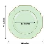10 Pack | 11inch Sage Green Heavy Duty Disposable Baroque Dinner Plates with Gold Rim