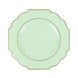 10 Pack | 11inch Sage Green Heavy Duty Disposable Baroque Dinner Plates with Gold Rim#whtbkgd