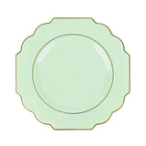 10 Pack | 11inch Sage Green Heavy Duty Disposable Baroque Dinner Plates with Gold Rim#whtbkgd