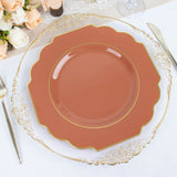 10 Pack | 11inch Terracotta Heavy Duty Disposable Baroque Dinner Plates with Gold Rim