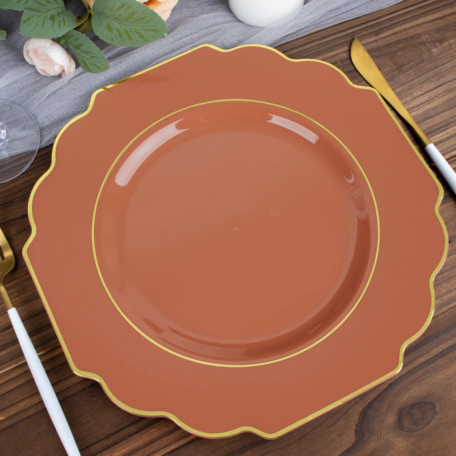 10 Pack 11inch Terracotta (Rust) Heavy Duty Disposable Baroque Dinner Plates