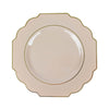 10 Pack | 11inch Taupe Heavy Duty Disposable Baroque Dinner Plates with Gold Rim#whtbkgd
