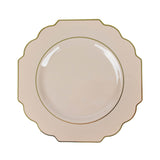 10 Pack | 11inch Taupe Heavy Duty Disposable Baroque Dinner Plates with Gold Rim#whtbkgd