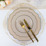 10 Pack | 11inch Taupe Heavy Duty Disposable Baroque Dinner Plates with Gold Rim