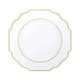 White Hard Plastic Dinner Plates, Disposable Tableware, Baroque Heavy Duty Plates Gold Rim#whtbkgd