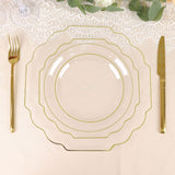8inch Clear Hard Plastic Dessert Appetizer Plates, Baroque Heavy Duty Salad Plates Gold Rim