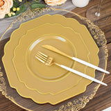 8inch Gold Heavy Duty Disposable Baroque Salad Plates Gold Rim Hard Plastic Dessert Appetizer Plates