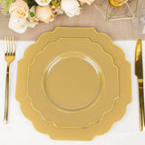8inch Gold Heavy Duty Disposable Baroque Salad Plates Gold Rim Hard Plastic Dessert Appetizer Plates