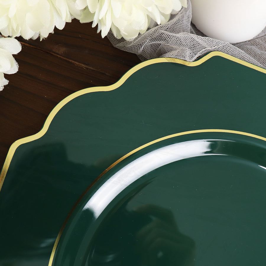 8inch Hard Plastic Appetizer Plates, Disposable Tableware, Baroque Heavy Duty Salad Plates Gold Rim