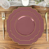 Cinnamon Rose Heavy Duty Baroque Salad Plates with Gold Rim, Hard Plastic Dessert Appetizer Plates