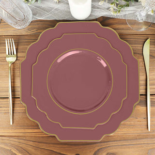 Elegant Cinnamon Rose Disposable Baroque Salad Plates with Gold Rim