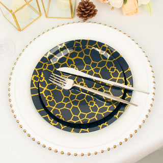 Durable and Dazzling Navy Blue Geometric Gold Print Plates