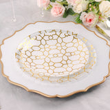20 Pack Set | 9inch, 7inch White & Clear Geometric Gold Print Plastic Plates