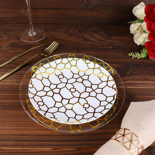 Elevate Your Event Decor with Geometric Gold Print Plastic Plates