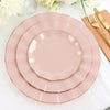 10 Pack | 11 Blush Rose Gold Disposable Dinner Plates With Gold Ruffled Rim, Plastic Party Plates