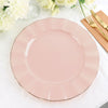 10 Pack | 11 Blush Rose Gold Disposable Dinner Plates With Gold Ruffled Rim, Plastic Party Plates