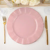 10 Pack | 11 Dusty Rose Disposable Dinner Plates With Gold Ruffled Rim, Round Plastic Party Plates