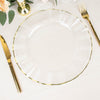 10 Pack | 11 Clear Disposable Dinner Plates With Gold Ruffled Rim, Round Plastic Party Plates