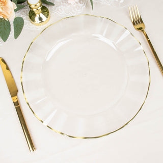 Elegant Clear Disposable Dinner Plates with a Touch of Gold
