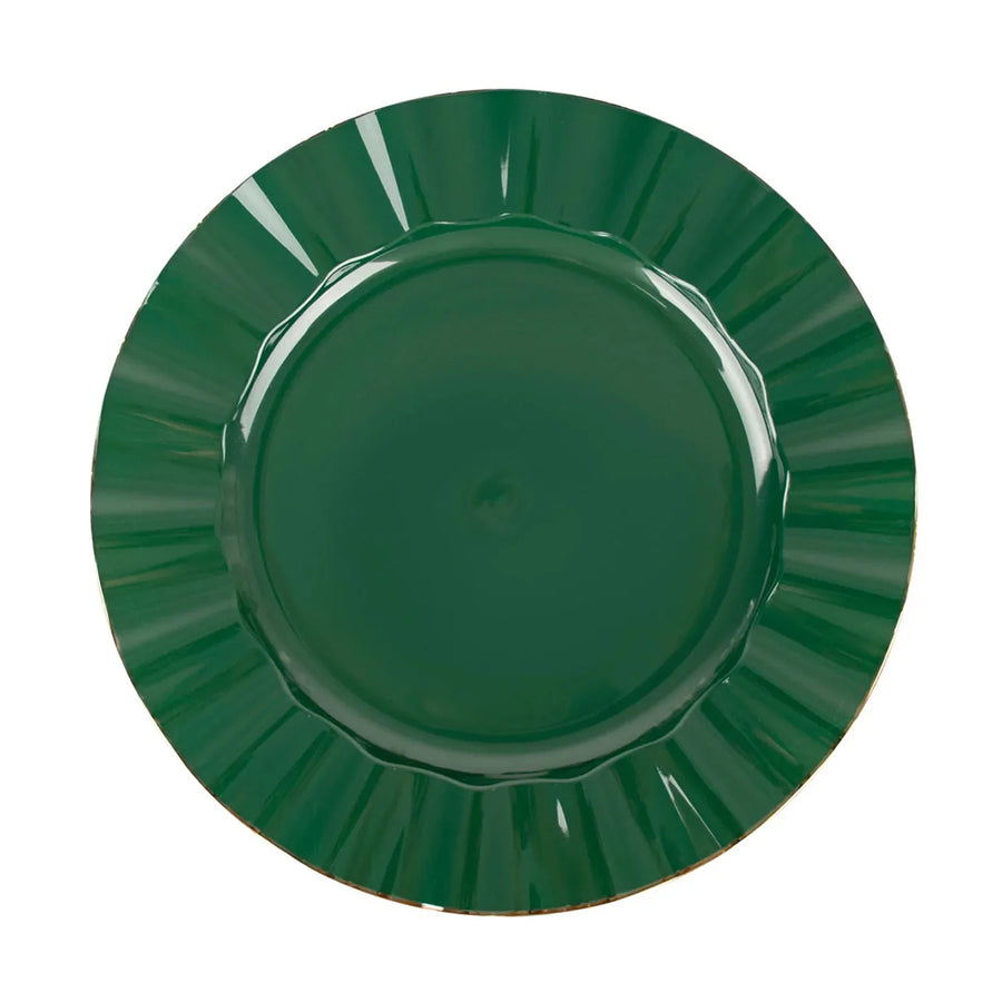 10 Pack | 11 Hunter Emerald Green Disposable Dinner Plates Gold Ruffled Rim, Party Plates#whtbkgd