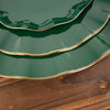 10 Pack | 11 Hunter Emerald Green Disposable Dinner Plates With Gold Ruffled Rim, Party Plates