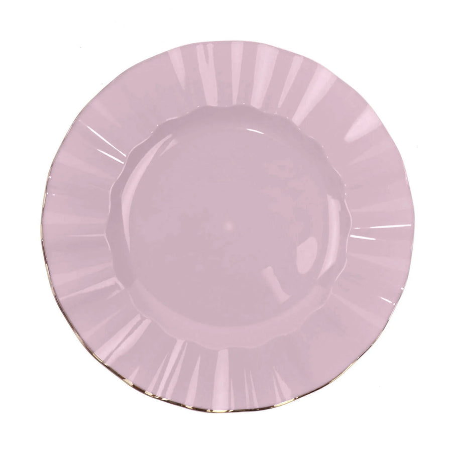 10 Pack | 11 Lavender Lilac Disposable Dinner Plates With Gold Ruffled Rim, Party Plates#whtbkgd