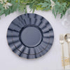 10 Pack | 11 Navy Blue Disposable Dinner Plates With Gold Ruffled Rim, Round Plastic Party Plates