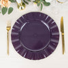 10 Pack | 11 Purple Disposable Dinner Plates With Gold Ruffled Rim, Round Plastic Party Plates