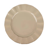 10 Pack | 11 Taupe Disposable Dinner Plates With Gold Ruffled Rim, Plastic Party Plates#whtbkgd