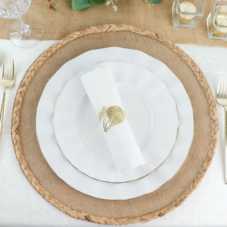 10 Pack | 11 White Disposable Dinner Plates With Gold Ruffled Rim, Round Plastic Party Plates