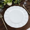10 Pack | 11 White Disposable Dinner Plates With Gold Ruffled Rim, Round Plastic Party Plates