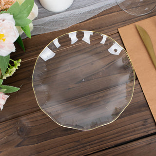 Elegant and Stylish 6" Clear Heavy Duty Disposable Salad Plates with Gold Ruffled Rim