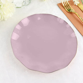 Lavender Lilac Heavy Duty Disposable Salad Plates with Gold Ruffled Rim