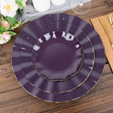 10 Pack | 6inch Purple Heavy Duty Disposable Salad Plates with Gold Ruffled Rim, Dessert Dinnerware