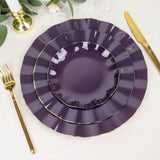 10 Pack | 6inch Purple Heavy Duty Disposable Salad Plates with Gold Ruffled Rim, Dessert Dinnerware