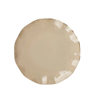 Elegant Taupe Heavy Duty Disposable Salad Plates with Gold Ruffled Rim