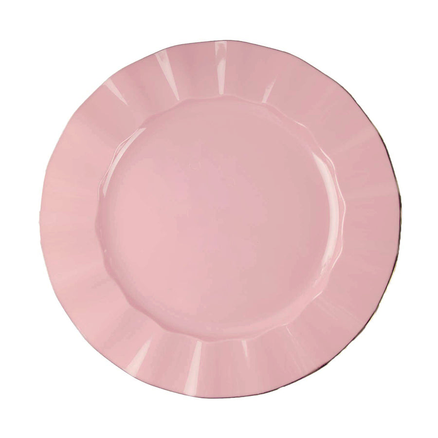 9inch Dusty Rose Heavy Duty Disposable Dinner Plates Gold Ruffled Rim, Plastic Dinnerware#whtbkgd