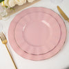 9inch Dusty Rose Heavy Duty Disposable Dinner Plates Gold Ruffled Rim, Plastic Dinnerware