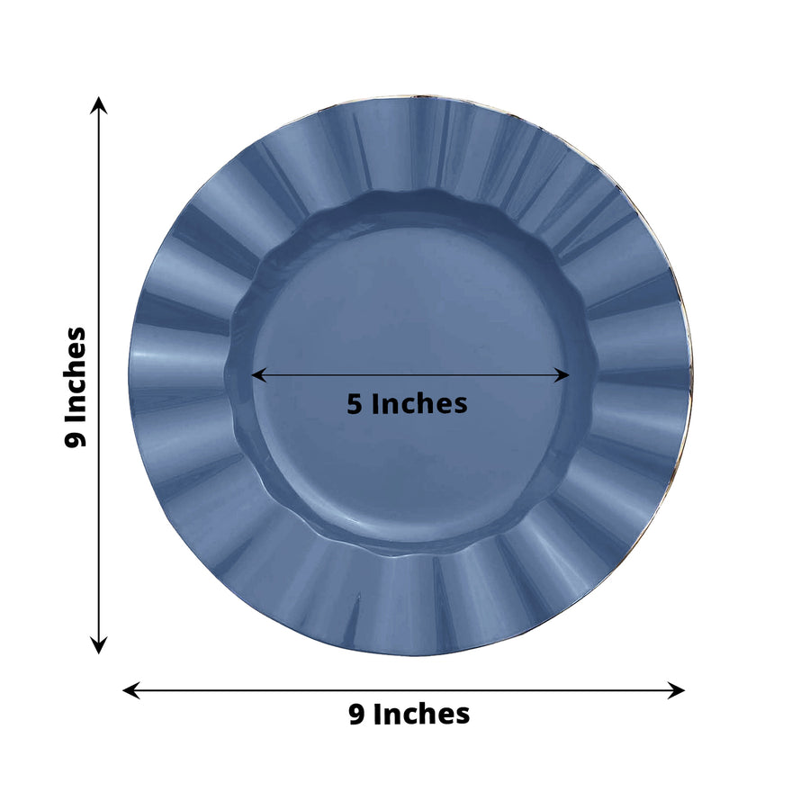 10 Pack | 9inch Ocean Blue Heavy Duty Disposable Dinner Plates with Gold Rim, Plastic Dinnerware