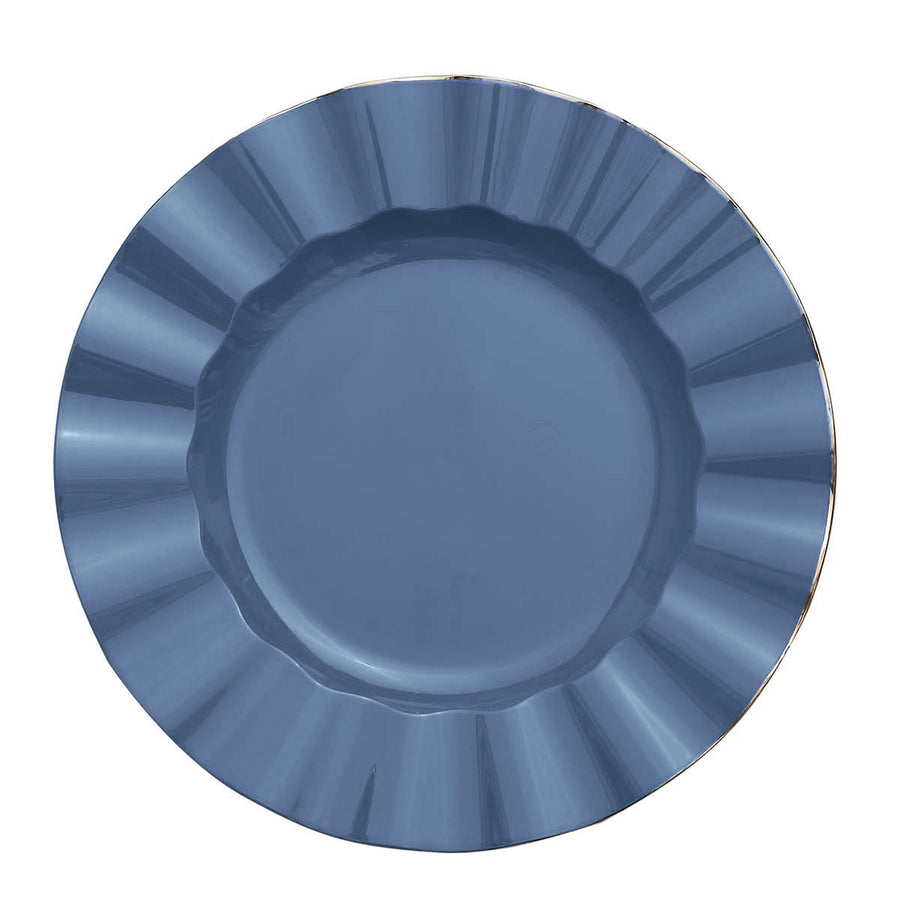 10 Pack | 9inch Ocean Blue Heavy Duty Disposable Dinner Plates Gold Rim, Plastic Dinnerware#whtbkgd