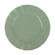 9inch Dusty Sage Heavy Duty Disposable Dinner Plates with Gold Ruffled Rim, Hard Plastic Dinnerware#whtbkgd